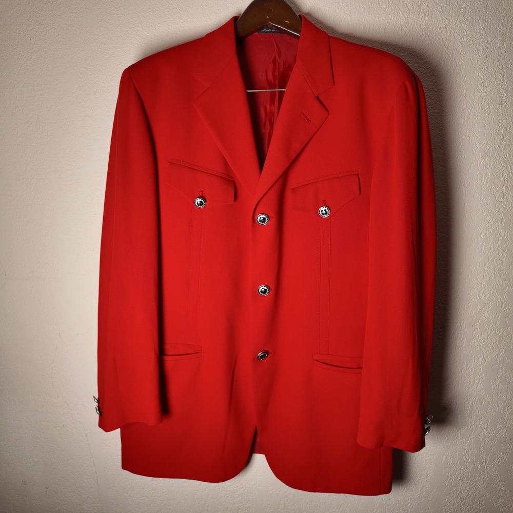 Pal Zileri Gruppo Forall Italy Wool Blazer Red Statement Jacket Mens L 54